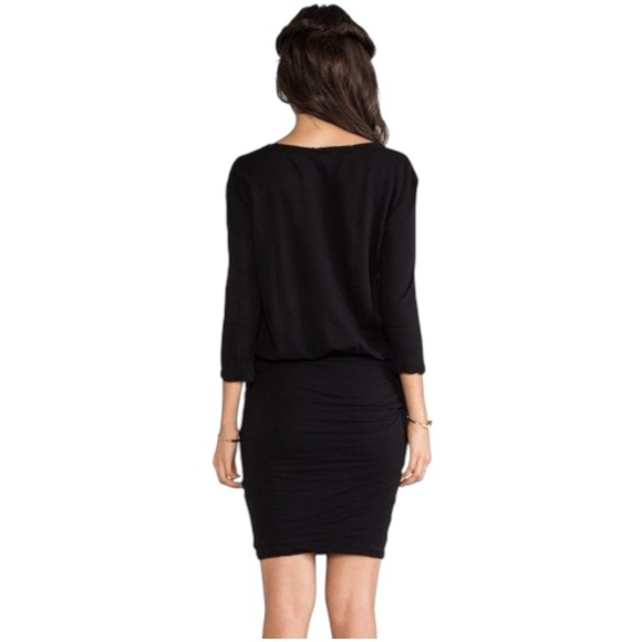 James Perse Crepe Jersey Dress Dolman Blouson 3/4 Sleeve Black Size Large NWT - Picture 7 of 14